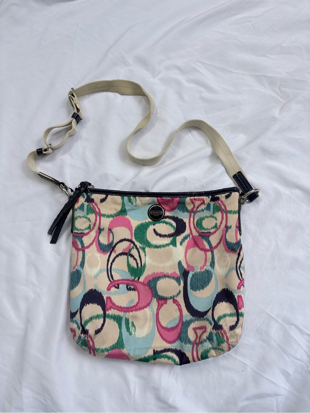 Coach Multicolor Circle Print Crossbody in Cream, Pink, Green, Navy